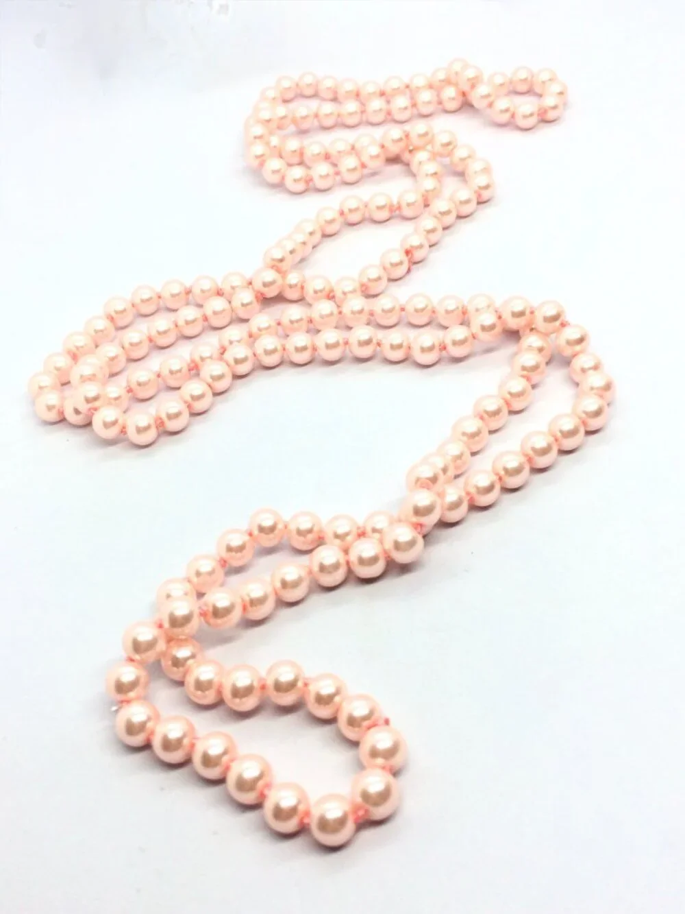 VINTAGE GLASS PEARL NECKLACE Long Pink Knotted 58